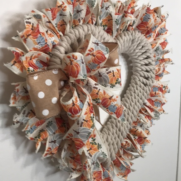 Hand Crafted Farmhouse Fall Heart Wreath - Picture 4 of 7